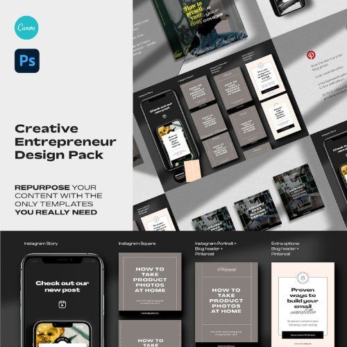 Creative entrepreneur Instagram and Pinterest templates - Canva and Photoshop